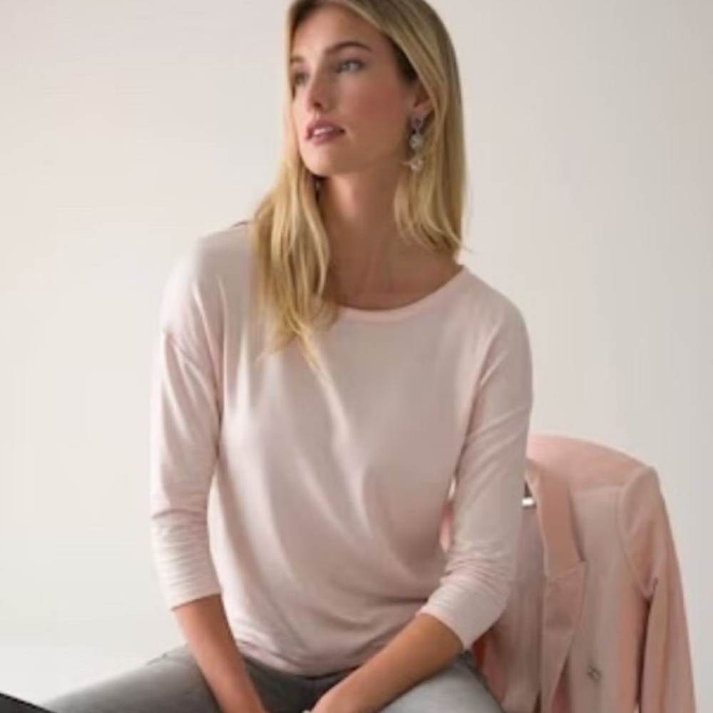 White House Black Market Soft Pink Long Sleeve Top with subtle shimmery lines - Picture 4 of 14
